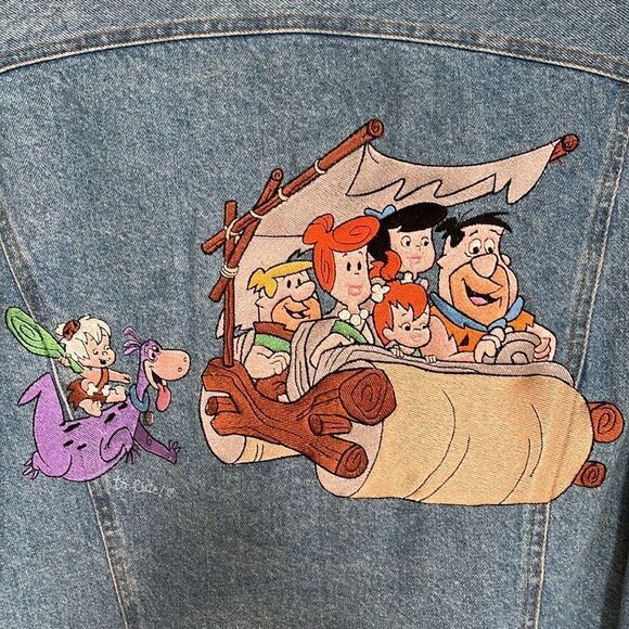 Vintage Too Cute Flintstone Denim Jean Jacket Size 2 Unisex - Picture 4 of 11